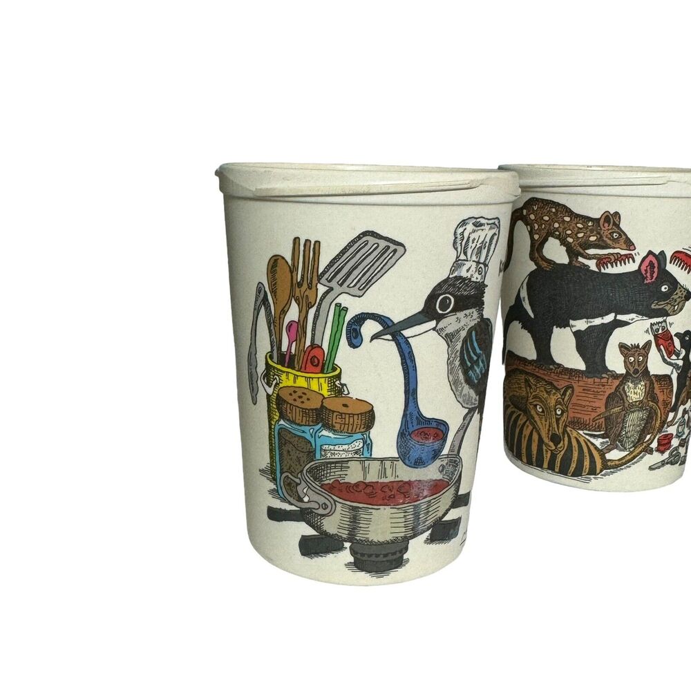 Squidinki Eco-Bamboo Fibre Keep Cups Tasmanian Devil Kookaburra 2 Cups 1 Lid - Picture 5 of 9